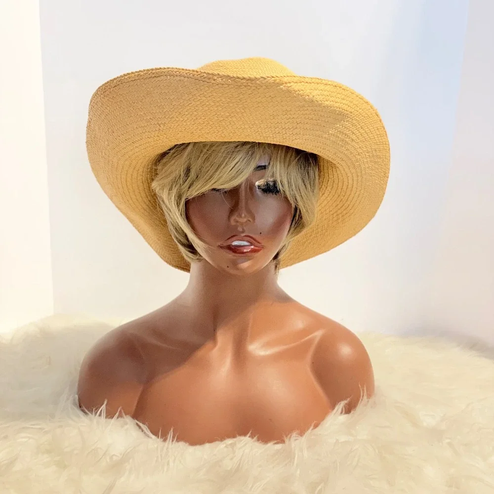 Womens Blonde Short Pixie Cut Bob Wig Side Swept Bangs Layered Hairpiece